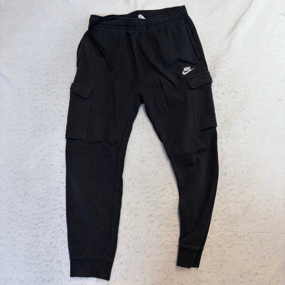 Nike Cargo Sweatpants Mens Size Medium Black Fleece Joggers Drawstring